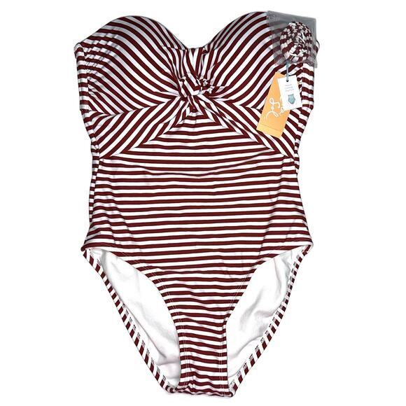 NWT Kona Sol Striped Red Currant Twist Bandeau One Piece Swimsuit Size Small - Picture 2 of 13